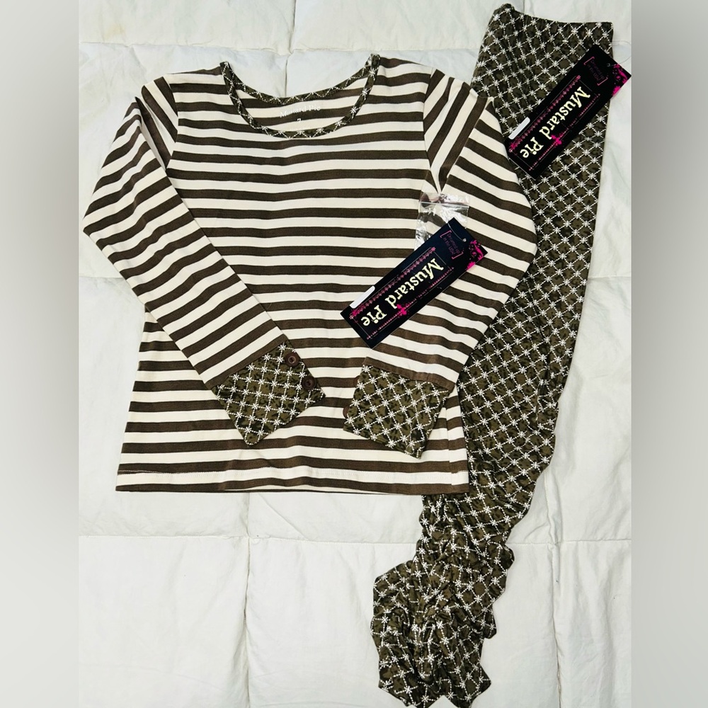 Mustard Pie striped top and patterned leggings sz 7 NWT Smoke Free home